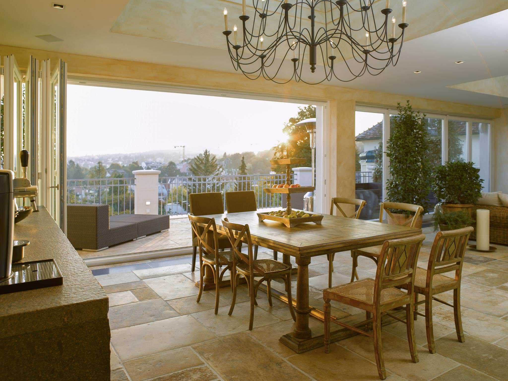Living room with historic limestone floor in Roman bond Living room with historic limestone floor in Roman bond