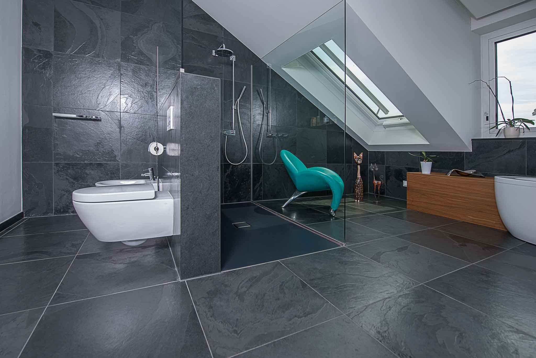Grey slate natural stone floor, rough-cut
