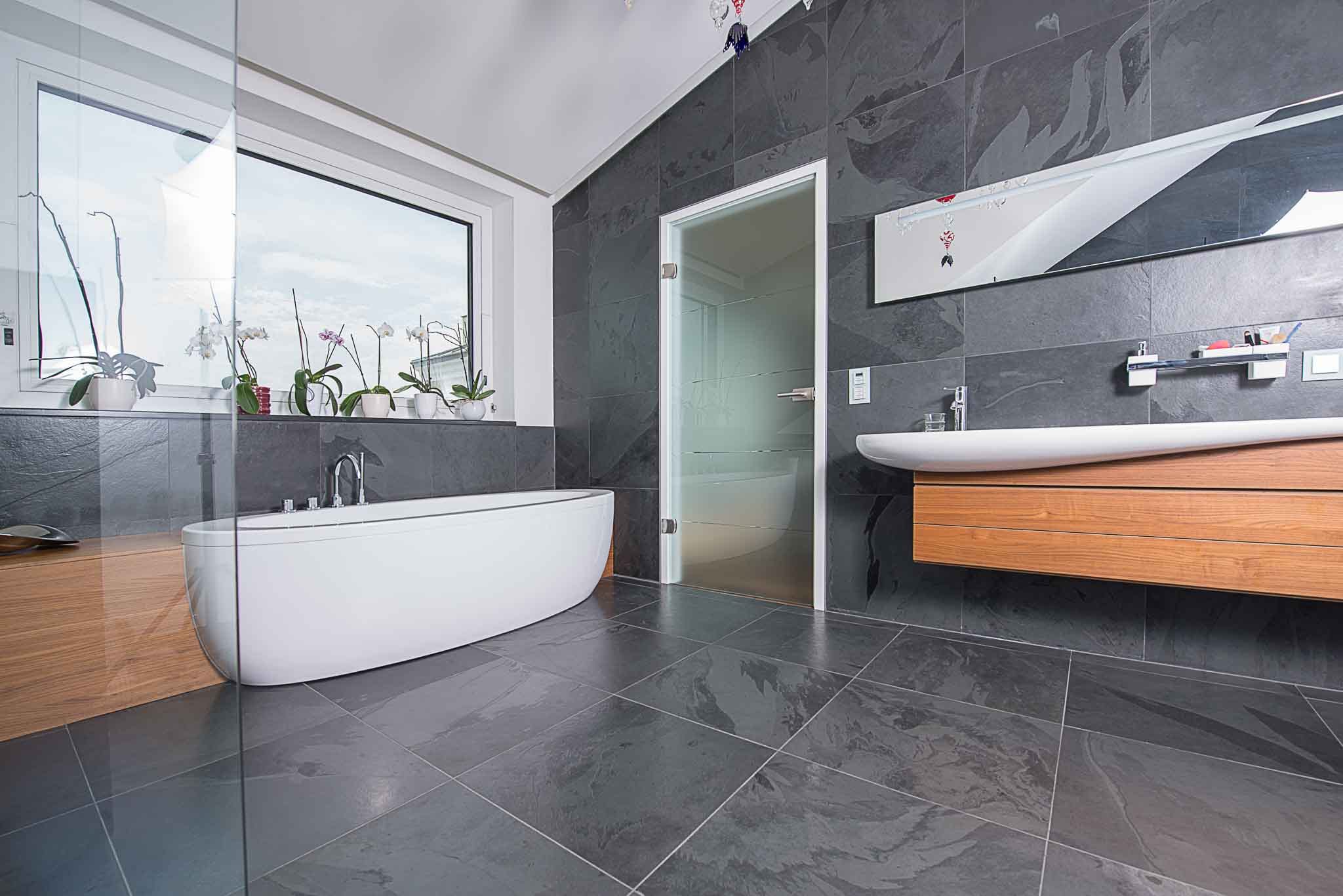 Grey slate natural stone floor, rough-cut