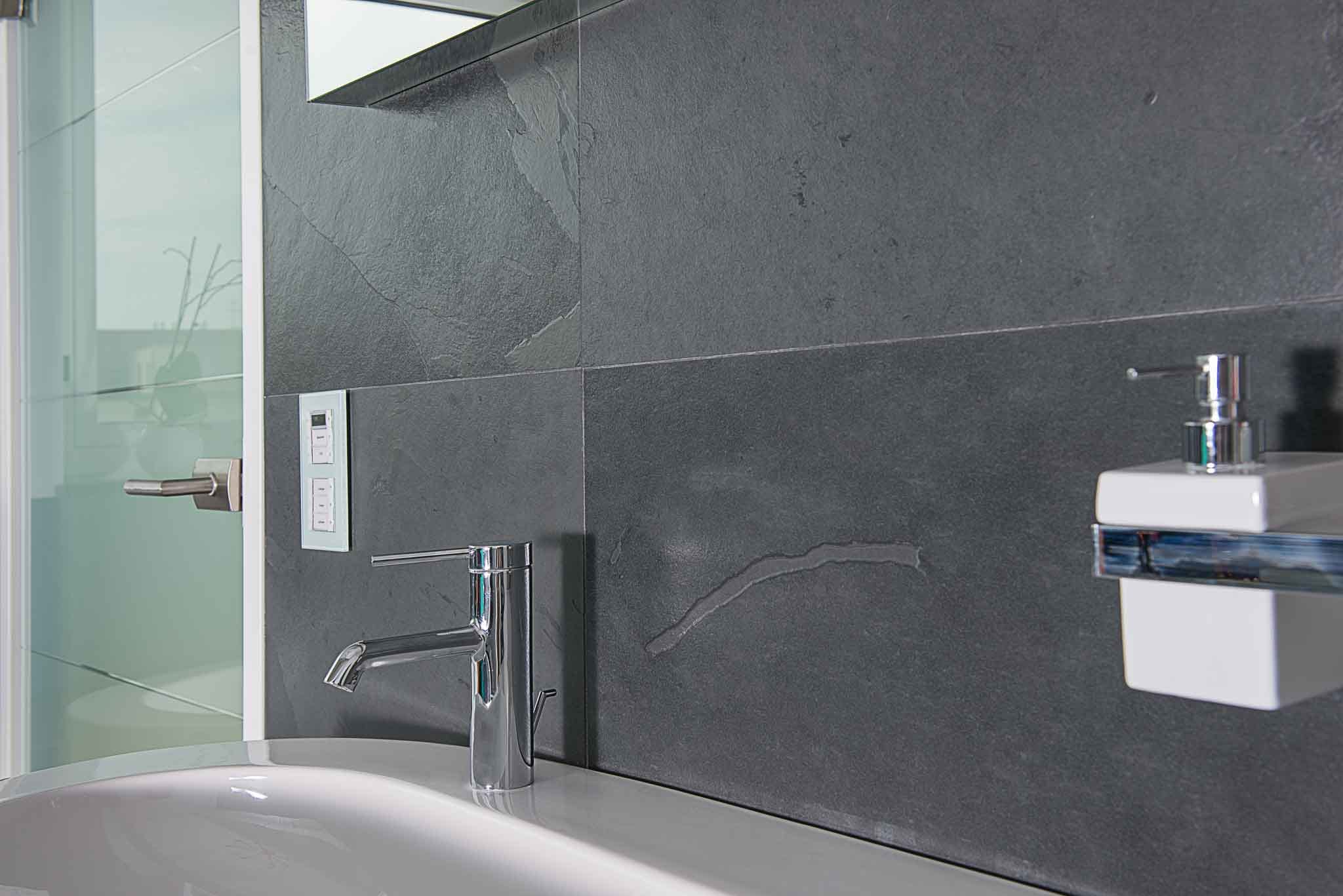 Grey slate natural stone floor, rough-cut