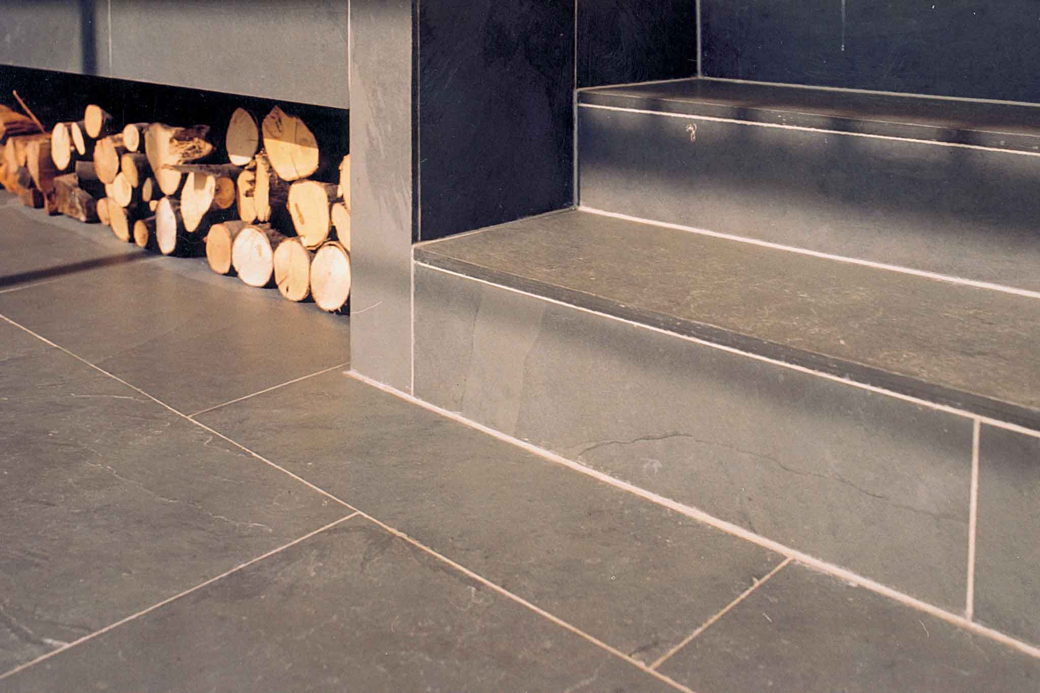 Grey slate natural stone floor, rough-cut