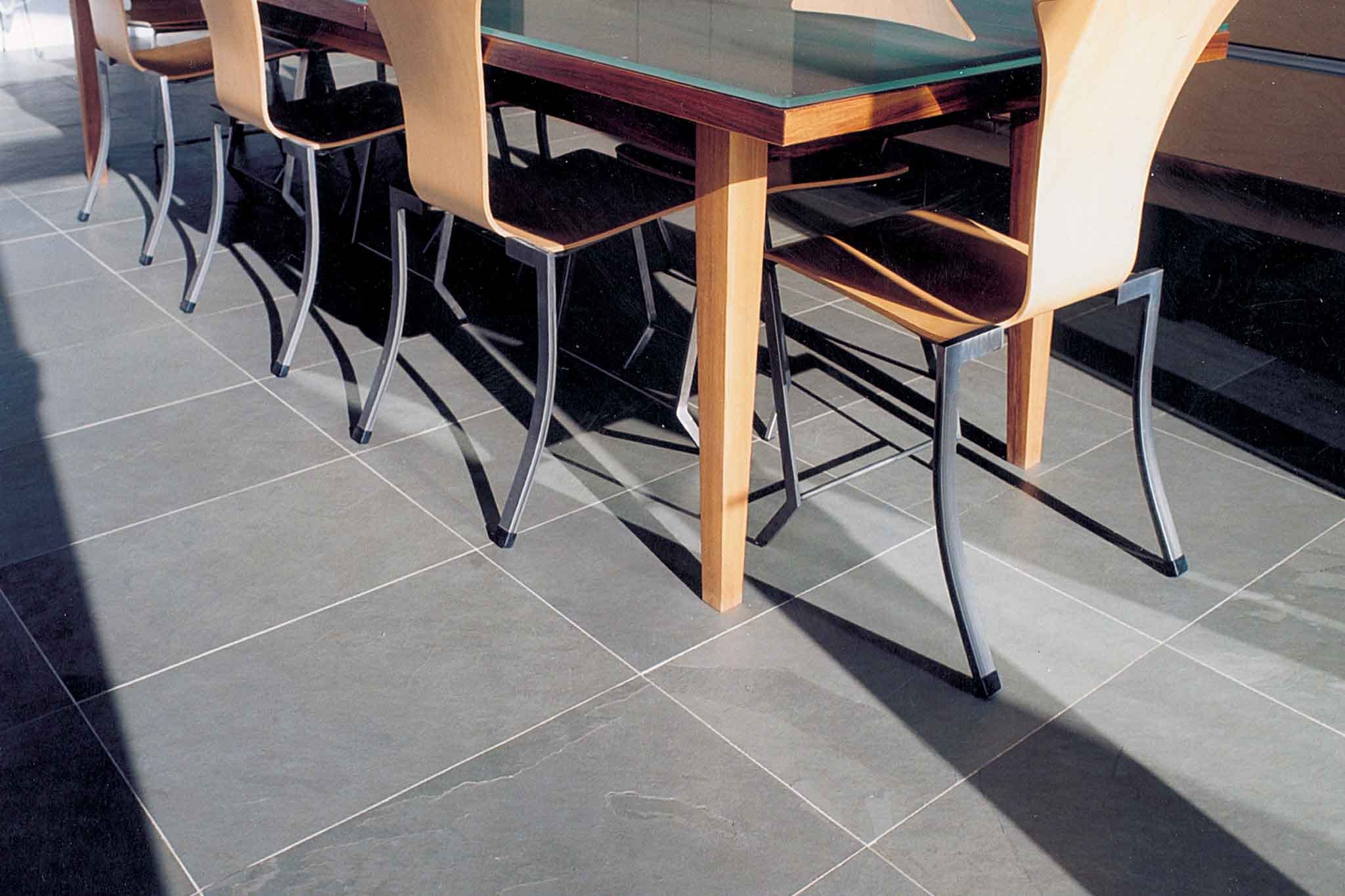 Grey slate natural stone floor, rough-cut