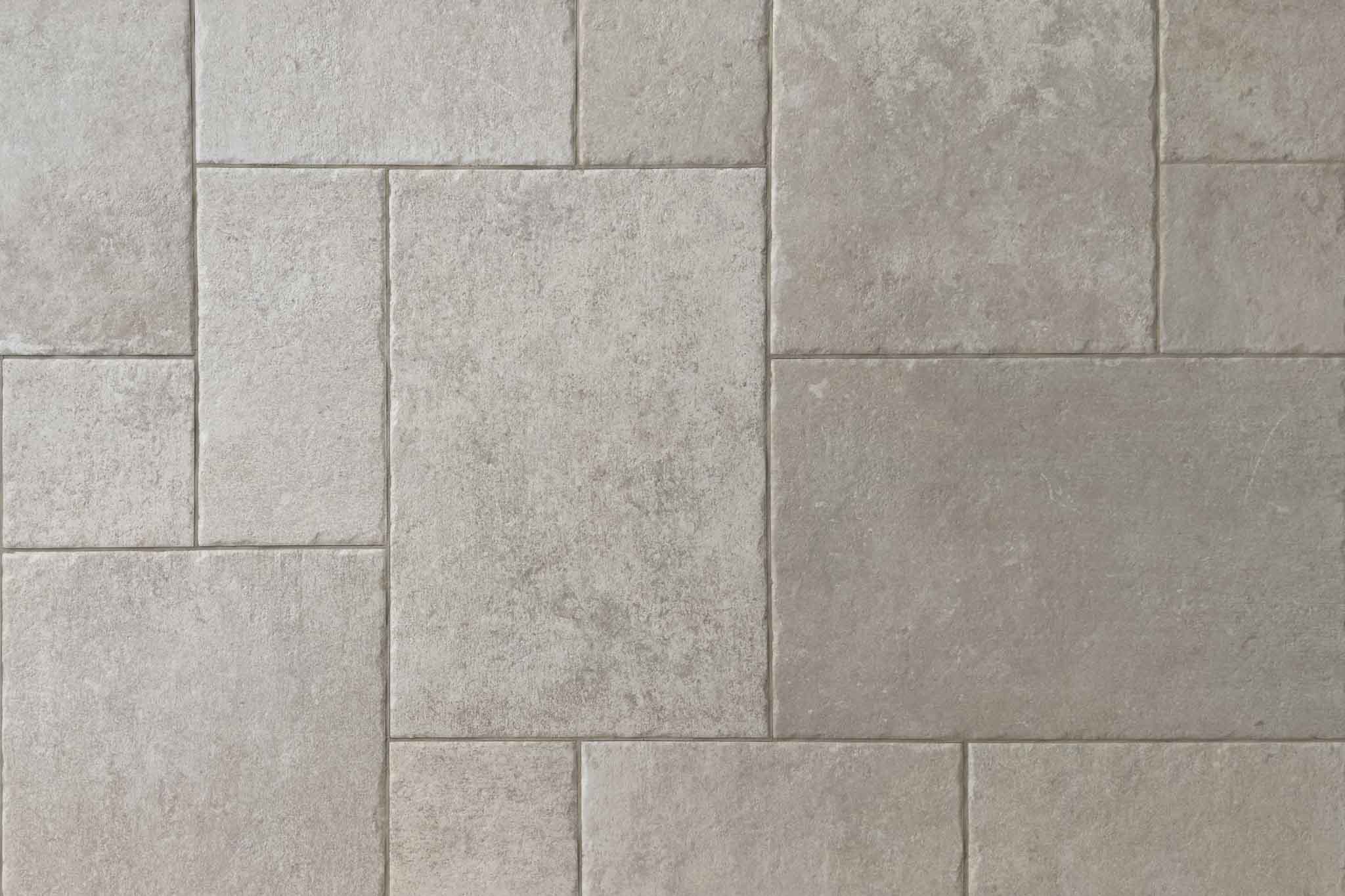 Porcelain stoneware limestone look floor tiles Roman bond beige