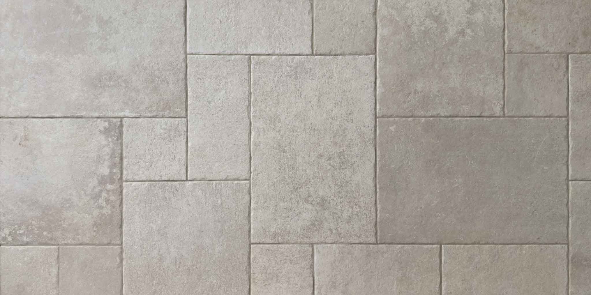 Porcelain stoneware limestone look floor tiles Roman bond beige